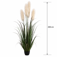 Planta Artificială Iarbă Ornamentală, 200 cm, cu 4 fire, Stuf si Iarba, Verde si Gri, Fara Ghiveci