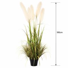 Planta Artificială Iarbă Ornamentală, 180cm, cu 5 fire, Stuf si Iarba, Verde si Roz, Fara Ghiveci