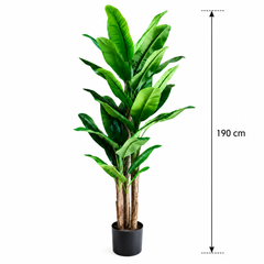 Planta Artificială Copac Tip Bananier, 190 cm, 3 tulpini, 27 frunze, Verde, cu Ghiveci