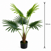 Plantă Artificială Tip Palmier Livistona Evantai, 5 frunze, 120 cm, Verde