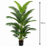 Planta Artificială Copac Tip Palmier Kentia, 3 tulpini, 30 frunze, 190 cm, Verde, cu Ghiveci