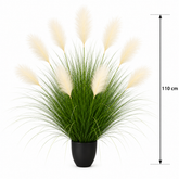 Planta Artificială Iarbă Ornamentală, 110 cm, 9 tulpini, Stuf și Iarbă, Verde deschis și alb, Fără Ghiveci