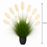 Planta Artificială Iarbă Ornamentală, 137 cm, 11 tulpini, Stuf si Iarba, Verde deschis si Alb, Fara Ghiveci