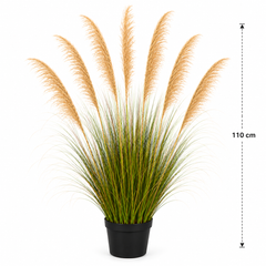 Planta Artificială Iarbă Ornamentală, 110 cm, cu 7 fire, Stuf si Iarba, Verde Tomnal, Fara Ghiveci