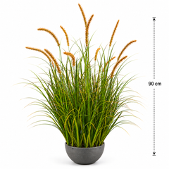 Planta Artificială Iarbă Ornamentală Tip Coadă de Pisicǎ, 90cm, 13 tulpini, Iarbă curbată și Spice, Verde Tomnal, Fara Ghiveci