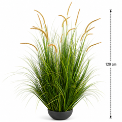 Planta Artificială Iarbă Ornamentală Tip Coadă de Pisică, 120cm, 17 tulpini, Iarbă curbată și Spice, Verde Tomnal, Fara Ghiveci