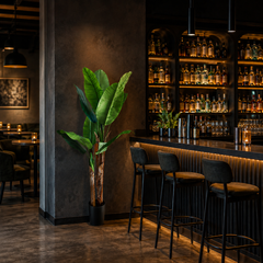 Plantă artificială Bananier verde, 160 cm, cu două tulpini și frunziș tropical bogat, decorativă pentru living, birou, restaurant, hotel și spații comerciale.