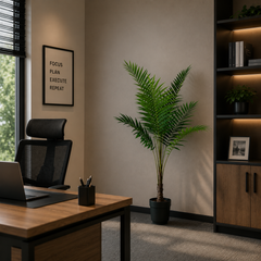 Plantă artificială Howea Forsteriana verde, 160 cm, palmier Kentia decorativ pentru living, birou, dormitor, restaurant, hotel și spații comerciale.