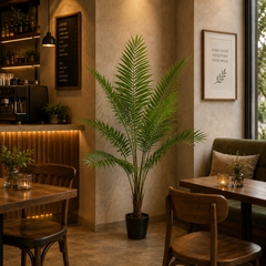 Plantă artificială Howea Forsteriana verde, 180 cm, palmier Kentia decorativ pentru living, birou, restaurant, hotel și spații comerciale.
