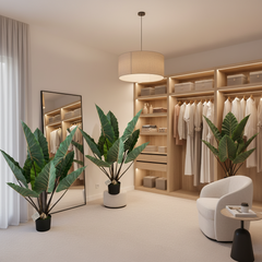 Plantă artificială Strelitzia verde, 120 cm, cu frunze mari și aspect realist, în ghiveci, ideală pentru living, birou, dormitor, hotel, restaurant, recepție și spații comerciale.