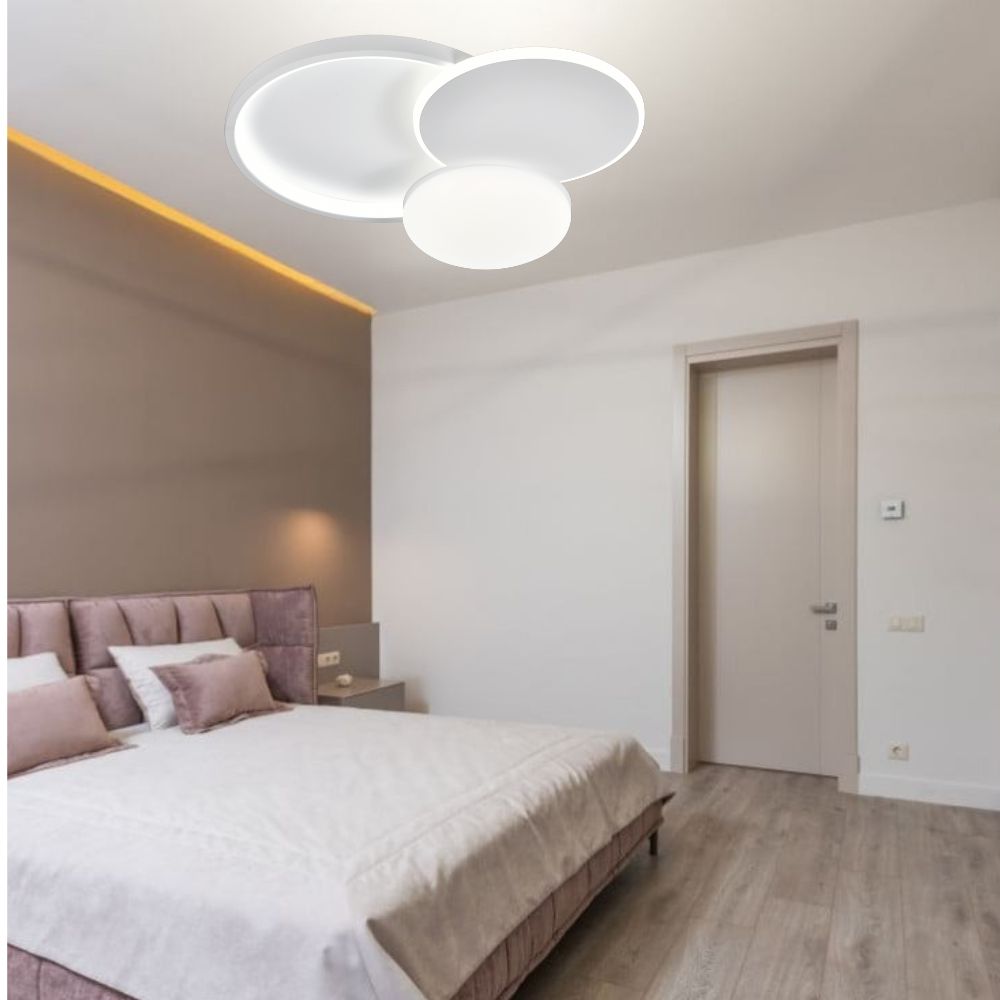 Lustra LED rotunda alba cu lumina reglabila si telecomanda – 66056WH pentru Living si Dining