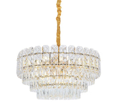 Candelabru modern auriu cu cristale 98046/600 si 11 surse E27, ideal pentru living spatios cu decor elegant si iluminare puternica si uniforma.