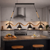 Pendul LED JD-77/4 E27 cu 4 surse montat in bucatarie moderna, iluminat uniform pentru spatiu de gatit si lucru