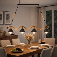 Pendul LED JD-77/4 D110 cm suspendat deasupra mesei de dining, iluminat elegant si bine distribuit