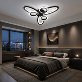 Lustra LED Neagra 6 Cercuri, 96W, 3000-6500K, Telecomanda Inclusa, Model L71591/3+3