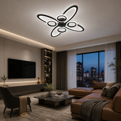 Lustra LED Neagra 8 Cercuri, 128W, 3000-6500K, Telecomanda Inclusa, Model L71591/4+4