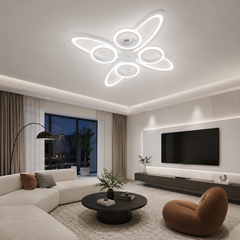 Lustra LED Alba 8 Cercuri, 128W, 3000-6500K, Telecomanda Inclusa, Model L71591/4+4
