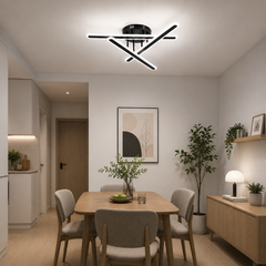 Lustra LED Modernă 73030/3BK cu finisaj negru mat deasupra mesei din dining, iluminare LED modernă cu temperatură de culoare reglabilă.