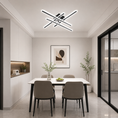 Lustra LED Modernă 73030/4BK cu finisaj negru mat deasupra mesei din dining, iluminare LED modernă cu temperatură de culoare reglabilă.