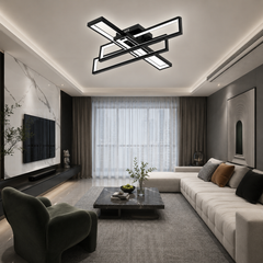 Lustra LED Moderna, 192W, 3000-6500K, cu Telecomanda, Design Geometric, Negru, Model L77283/2+2