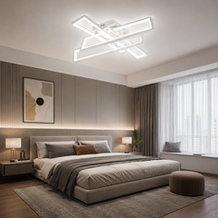 Lustra LED cu telecomanda, 192W, Lumina Reglabila 3000-6500K, Design Geometric, Alb, Model L77283/2+2