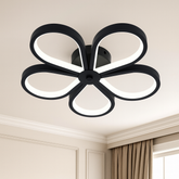 Lustra LED decorativa forma de floare, finisaj negru mat, Ø300 mm, lumina ajustabila 3000–6500K, LED integrat, fara telecomanda, pentru living