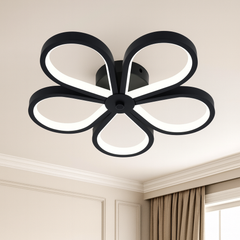 Lustra LED decorativa forma de floare, finisaj negru mat, Ø300 mm, lumina ajustabila 3000–6500K, LED integrat, fara telecomanda, pentru living