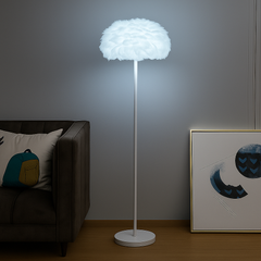 Lampadar PJA125 White pentru living, alb cu pene albe