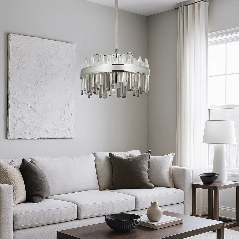 Candelabru LED rotund 8652/600, 140W, cu telecomanda, lumina reglabila 2800–6500K, iluminare moderna pentru living.