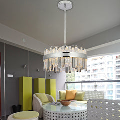 Candelabru LED rotund argintiu 8652/500, 112W, cu telecomanda, lumina reglabila, zona de dining moderna.