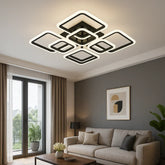 Lustra LED 8036/4+4 negru 144W cu 8 patrate si lumina reglabila, ideala pentru living modern cu iluminare uniforma