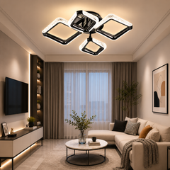 Lustra LED 4 Patrate Negru P013-2+2 cu Telecomanda 60W