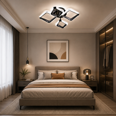 Lustra LED 4 Patrate Negru P013-2+2 cu Telecomanda 60W