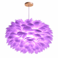 Pendul Mov 120 cm cu Abajur din Pene si Bec