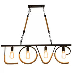 Pendul JD-83 cu franghii si structura metalica, 8 dulii E27, perfect pentru zone de dining cu stil rustic-industrial.