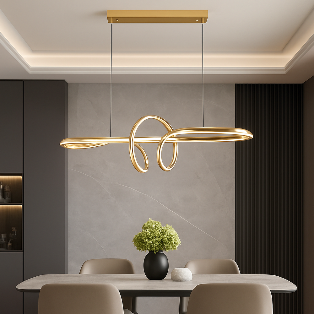 Lustra LED auriu 216W cu telecomanda, punct central elegant pentru zona de dining