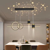 Pendul LED 9840/5BK+EPGD cu design linear negru si accente aurii, lumina reglabila 3000–6500K, ideal pentru dining modern si elegant.