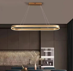 Lustra LED ovala aurie cu telecomanda, iluminare moderna deasupra insulei de bucatarie