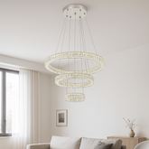 Lustra LED trei cercuri auriu Symphony 120W cu telecomanda, punct focal spectaculos pentru living