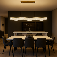 Candelabru LED auriu liniar cu cristale 98cm cu telecomanda, iluminat decorativ deasupra insulei de bucatarie