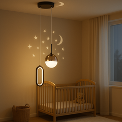 Pendul LED 7679/2 alb cu lumina reglabila 3000–6500K si telecomanda, ideal pentru dormitoare moderne cu atmosfera controlabila.