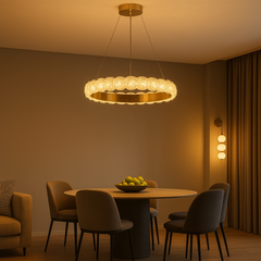 Lustra LED cerc rotund aurie tip inel LED, iluminare uniforma pentru masa de dining