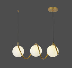 Lustra LED auriu 3 globuri sticla mata, lumina ambientala placuta pentru dormitor