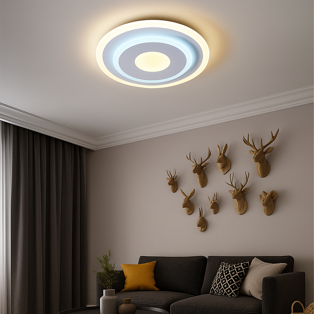 Plafoniera LED rotunda 19353/240 alba 46W fara telecomanda, lumina reglabila 3000–6500K, ideala pentru livinguri mici si moderne.