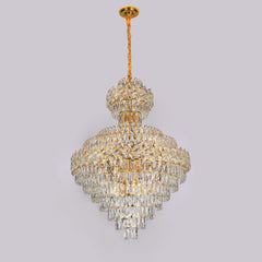 Candelabru cristal rotunda Ø800 H1100 pe casa scarii monumentale, 22 E27, efect vizual spectaculos