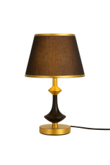 Veioza 8619 cilindrica negru-auriu cu abajur textil elegant, perfecta pentru living modern, oferind lumina calda si atmosfera rafinata.