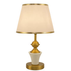 Veioza T8727 alb-auriu cu abajur textil creeaza lumina calda si eleganta, adaugand rafinament modern in decorul livingului.