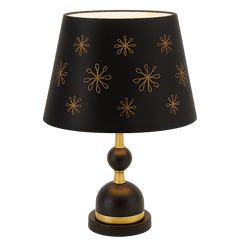 Veioza 8633 negru cu abajur textil si accente aurii, ideala pentru dormitor modern, oferind lumina calda si atmosfera relaxanta.