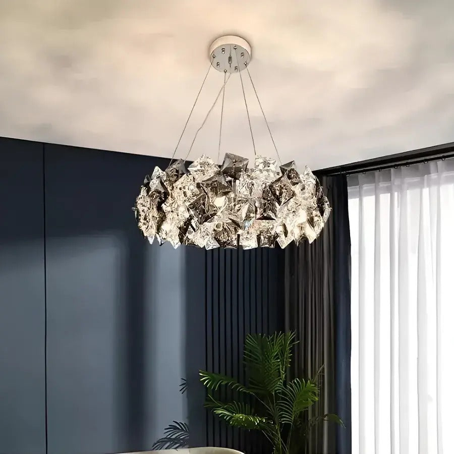 Candelabru Modern Cu 60W cu becuri E27 crom 400 mm cu telecomanda pentru living dormitor hol sufragerie corp de iluminat din cristal cu becuri E27 si telecomanda pentru living dormitor hol sufragerie