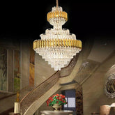 Candelabru cristal rotunda auriu Ø800 H1050 pe casa scarii monumentale, 20 E27, impact vizual de lux